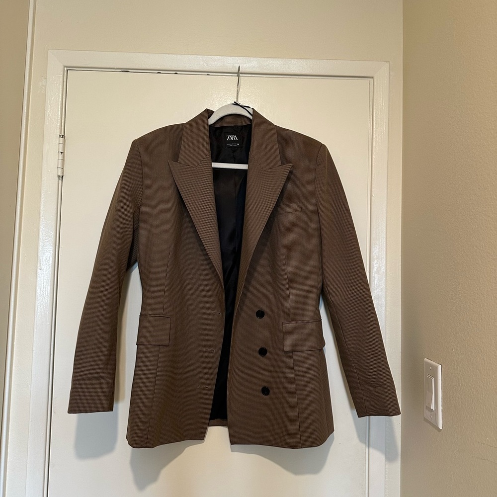 Zara Chocolate Brown Gingham Blazer